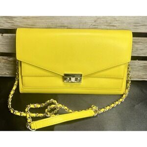 Tory Burch Yellow Saffiano‎ Leather T-Lock Clutch Crossbody Bag Retail $425